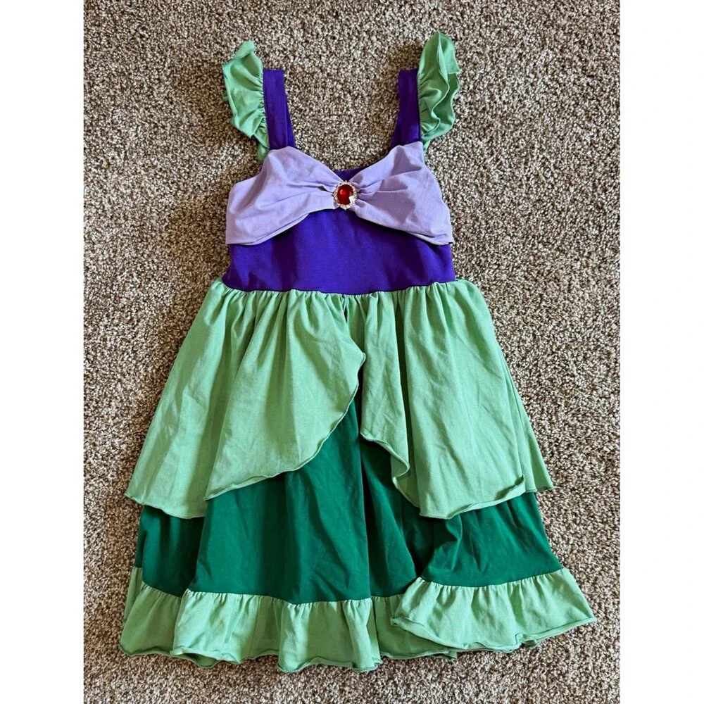 Only Little Once Girls Ariel Inspired Size 7 Purple/Green Stretch Cotton Blend